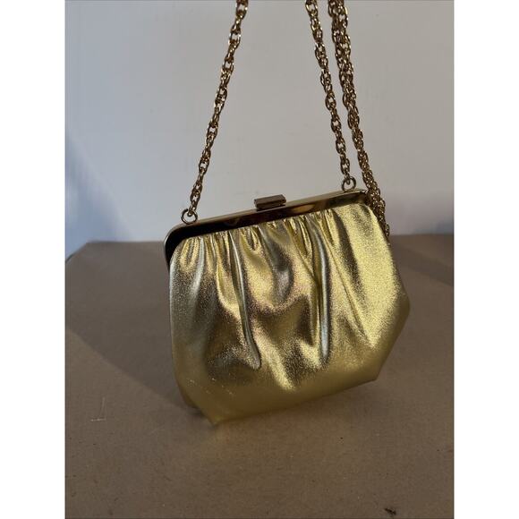 Vintage ANDE Bag 2-Sided GOLD LAME Chain Snap Close Dressy Evening CLUTCH 7x6 - Picture 11 of 13